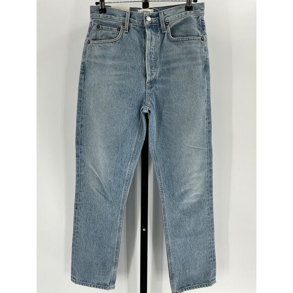 Agolde 'Riley' Blue Cotton High Rise Straight Crop Denim Jean Size 26 - Picture 4 of 4